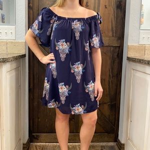 Off the shoulder Navy Skull print dress